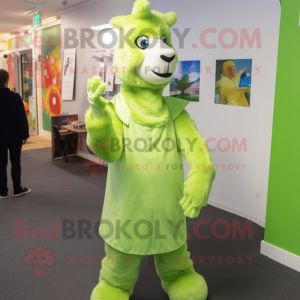 Lime Green Alpaca mascot costume character dressed with a Capri Pants and Cufflinks