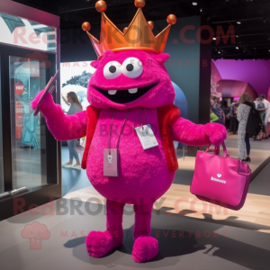 Magenta King mascot costume character dressed with a Romper and Handbags