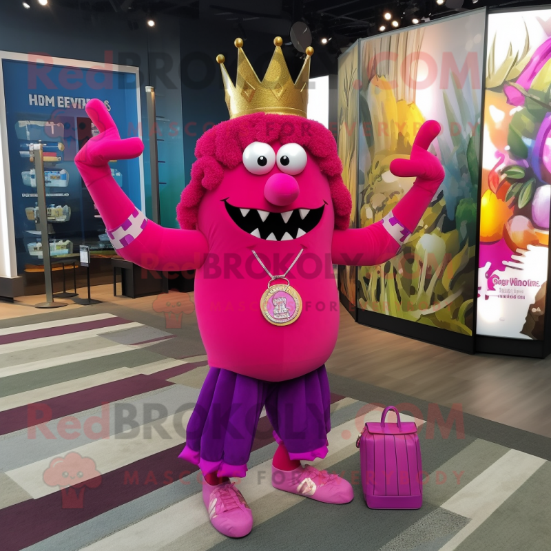 Magenta King mascot costume character dressed with a Romper and Handbags