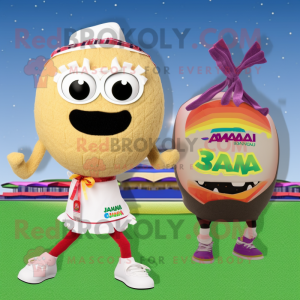 Cream Jambalaya mascot costume character dressed with a Bikini and Headbands