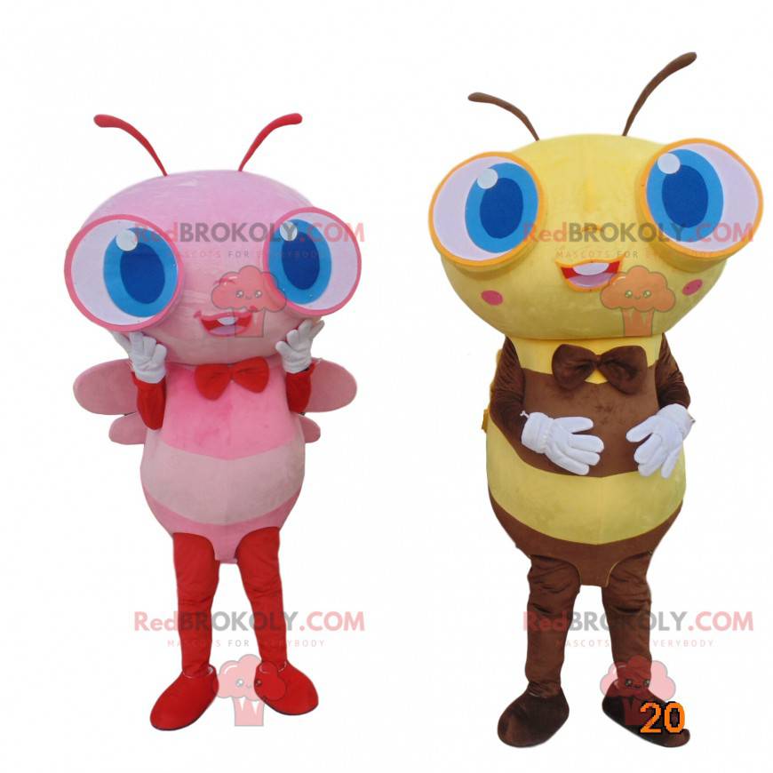 2 travestimenti di api giganti, mascotte di api colorate -