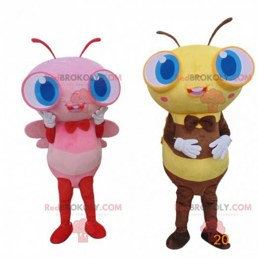 2 travestimenti di api giganti, mascotte di api colorate -