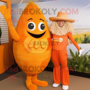 Orange Scarecrow mascot costume character dressed with a One-Piece Swimsuit and Wraps