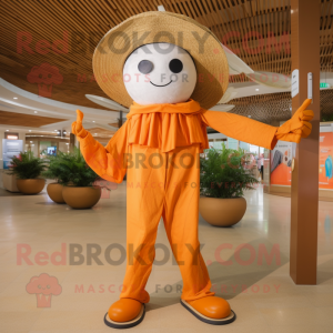Orange Scarecrow mascot costume character dressed with a One-Piece Swimsuit and Wraps