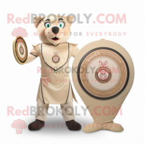 Beige Celtic Shield mascot costume character dressed with a Dress Pants and Coin purses