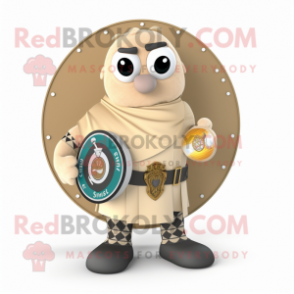 Beige Celtic Shield mascot costume character dressed with a Dress Pants and Coin purses