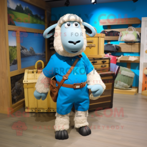 Cyan Suffolk Sheep mascot costume character dressed with a Cargo Shorts and Shoe clips