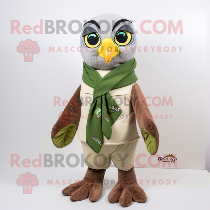 Olive Falcon mascot costume character dressed with a Chinos and Scarves