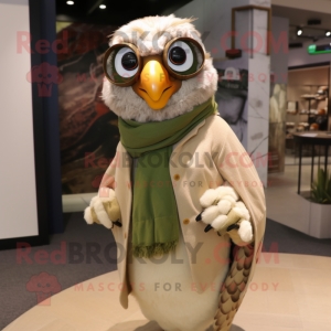 Olive Falcon mascot costume character dressed with a Chinos and Scarves