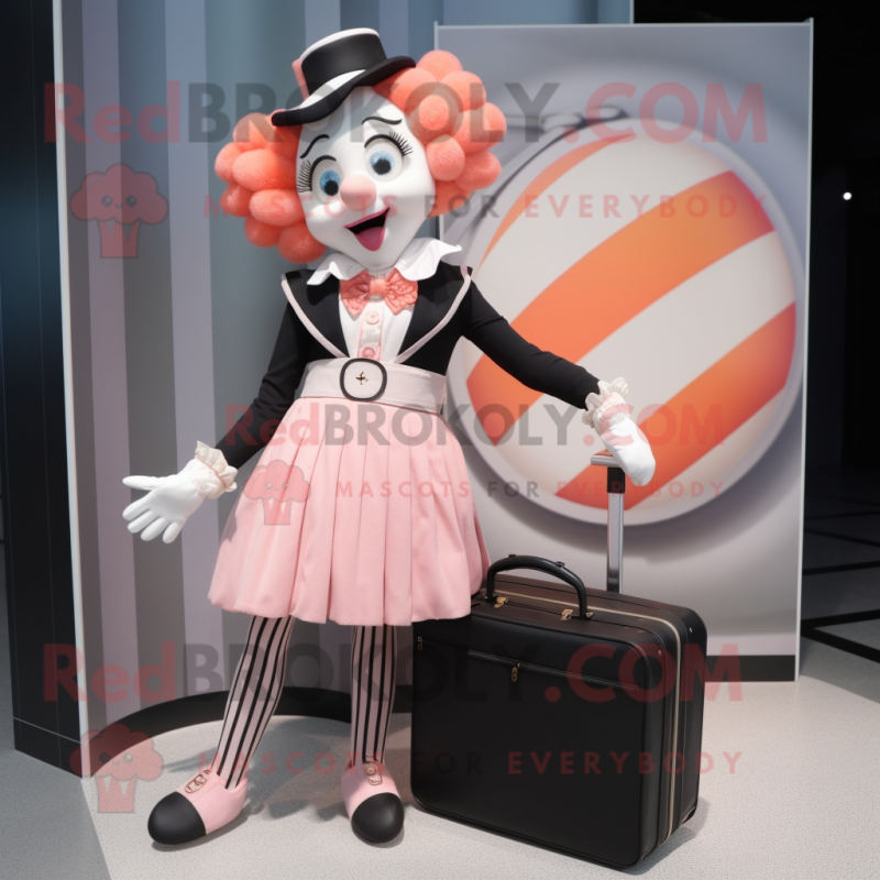 Peach Mime mascot costume character dressed with a Shift Dress and Briefcases Peach Mime mascot costume character dressed with a Shift Dress and Briefcases