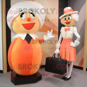 Peach Mime mascot costume character dressed with a Shift Dress and Briefcases