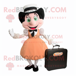 Peach Mime mascot costume character dressed with a Shift Dress and Briefcases