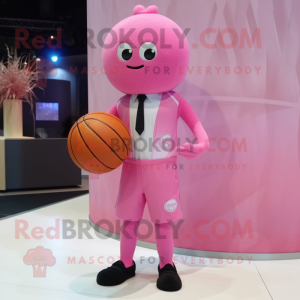 Pink Basketball Ball mascot costume character dressed with a Shorts and Pocket squares