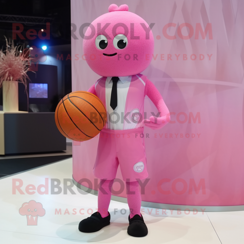Pink Basketball Ball mascot costume character dressed with a Shorts and Pocket squares Pink Basketball Ball mascot costume character dressed with a Shorts and Pocket squares
