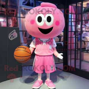 Pink Basketball Ball mascot costume character dressed with a Shorts and Pocket squares