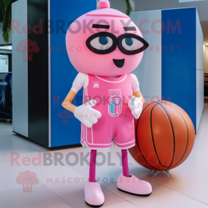 Pink Basketball Ball mascot costume character dressed with a Shorts and Pocket squares