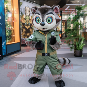 Olive Civet mascot costume character dressed with a Jumpsuit and Smartwatches