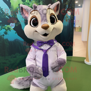 Lavender Flying Squirrel mascot costume character dressed with a Henley Tee and Bow ties