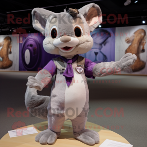 Lavender Flying Squirrel mascot costume character dressed with a Henley Tee and Bow ties