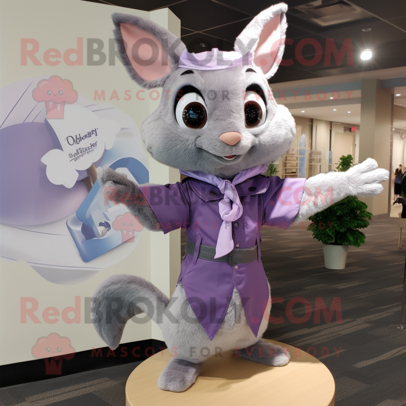 Lavender Flying Squirrel mascot costume character dressed with a Henley Tee and Bow ties Lavender Flying Squirrel mascot costume character dressed with a Henley Tee and Bow ties