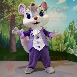 Lavender Flying Squirrel mascot costume character dressed with a Henley Tee and Bow ties