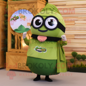 Olive Sushi mascot costume character dressed with a Skirt and Eyeglasses