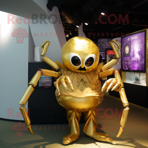 Gold Spider mascot costume character dressed with a A-Line Dress and Cufflinks