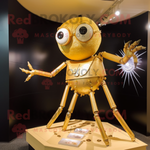 Gold Spider mascot costume character dressed with a A-Line Dress and Cufflinks