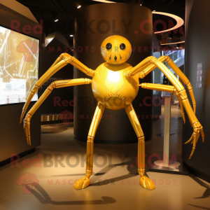 Gold Spider mascot costume character dressed with a A-Line Dress and Cufflinks