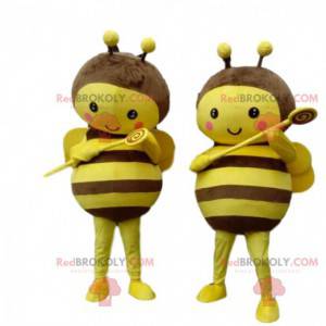 2 gelbe und braune Bienenmaskottchen, sehr berührend -