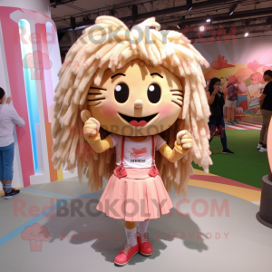 Tan Candy mascot costume character dressed with a Jeans and Hair clips