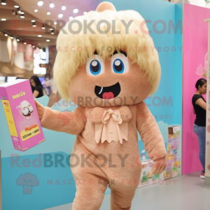 Tan Candy mascot costume character dressed with a Jeans and Hair clips