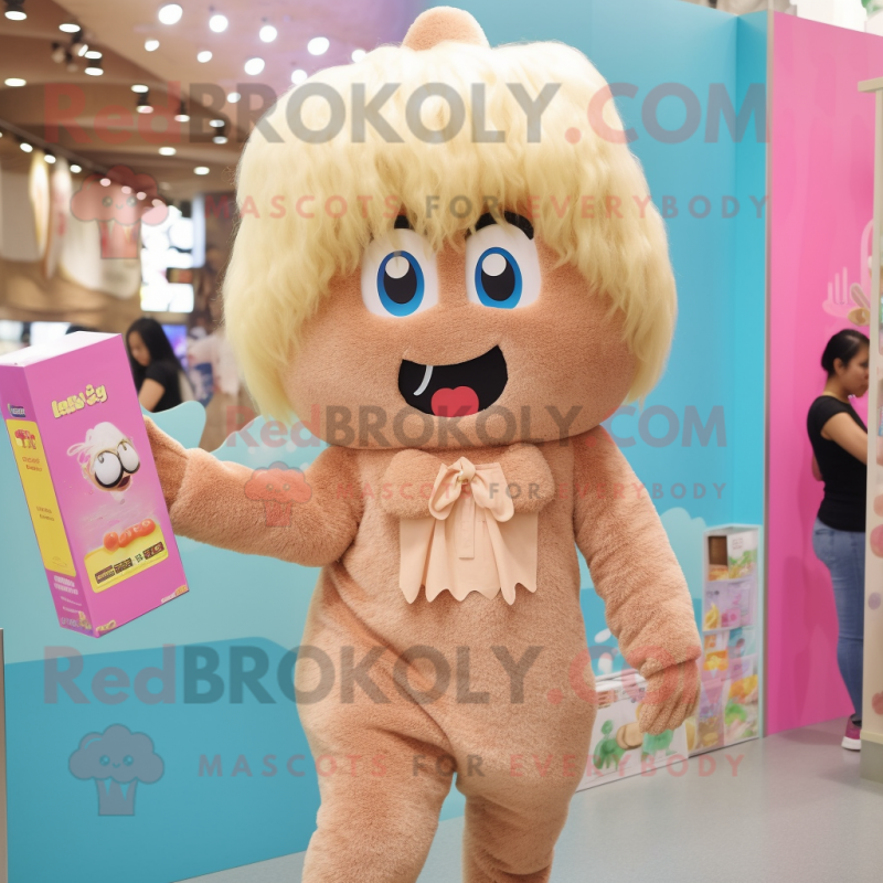 Tan Candy mascot costume character dressed with a Jeans and Hair clips Tan Candy mascot costume character dressed with a Jeans and Hair clips