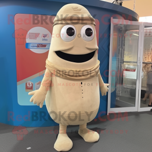 Beige Gyro mascot costume character dressed with a Henley Tee and Foot pads