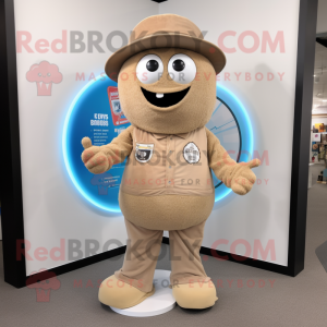 Beige Gyro mascot costume character dressed with a Henley Tee and Foot pads