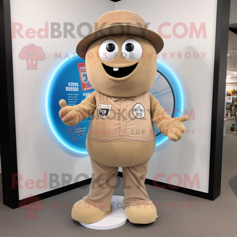 Beige Gyro mascot costume character dressed with a Henley Tee and Foot pads Beige Gyro mascot costume character dressed with a Henley Tee and Foot pads