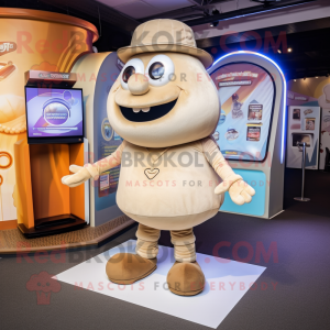 Beige Gyro mascot costume character dressed with a Henley Tee and Foot pads