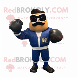 Navy Boxing Glove mascot costume character dressed with a Bomber Jacket and Sunglasses