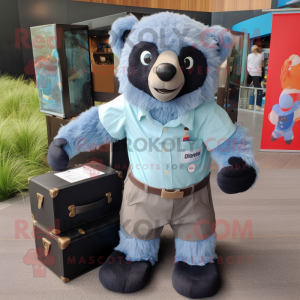 Blue Sloth Bear mascot costume character dressed with a Button-Up Shirt and Briefcases