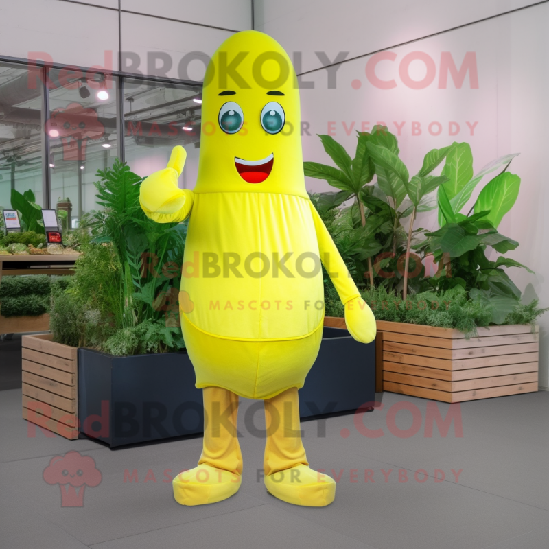 Lemon Yellow Spinach mascot costume character dressed with a Bootcut Jeans and Mittens