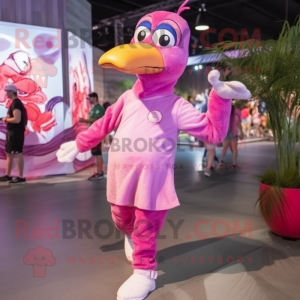 Lavender Flamingo mascot costume character dressed with a Joggers and Headbands