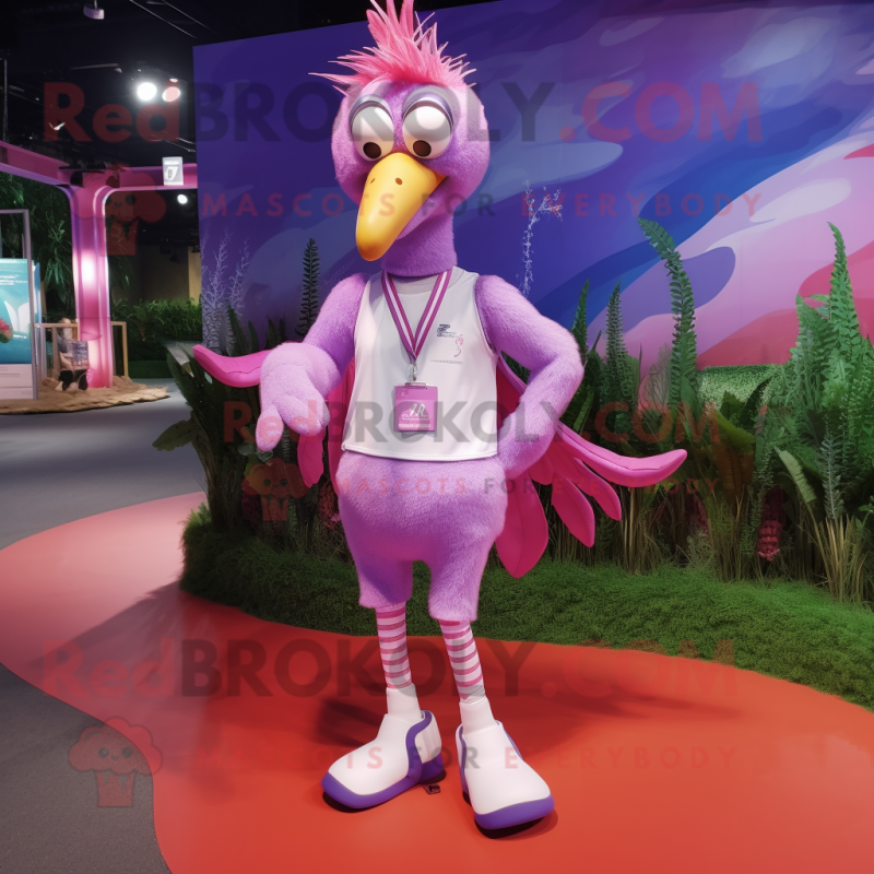 Lavender Flamingo mascot costume character dressed with a Joggers and Headbands Lavender Flamingo mascot costume character dressed with a Joggers and Headbands