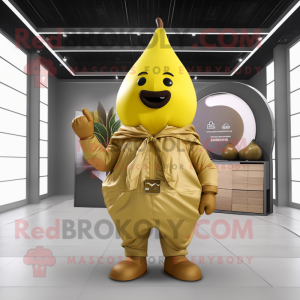 Gold Pear mascot costume character dressed with a Cargo Pants and Wraps