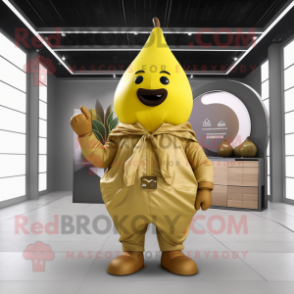 Gold Pear mascot costume character dressed with a Cargo Pants and Wraps