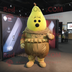 Gold Pear mascot costume character dressed with a Cargo Pants and Wraps