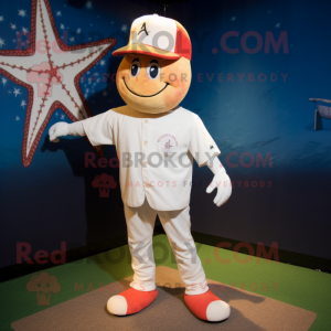 White Starfish mascot costume character dressed with a Baseball Tee and Shoe laces