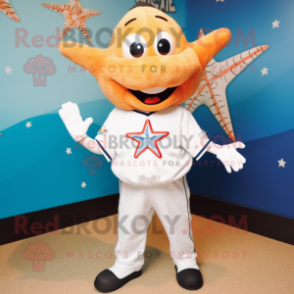 White Starfish mascot costume character dressed with a Baseball Tee and Shoe laces