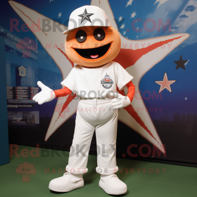 White Starfish mascot costume character dressed with a Baseball Tee and Shoe laces