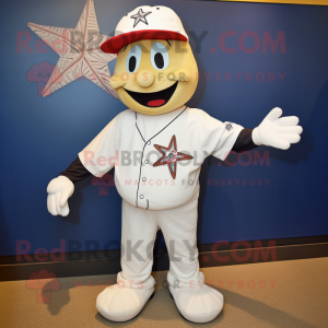 White Starfish mascot costume character dressed with a Baseball Tee and Shoe laces