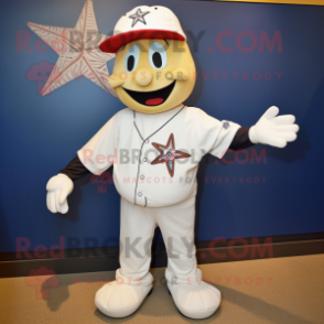 White Starfish mascot costume character dressed with a Baseball Tee and Shoe laces